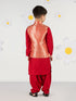 Boy's Red Brocade Nehru Jacket Set With Patiala
